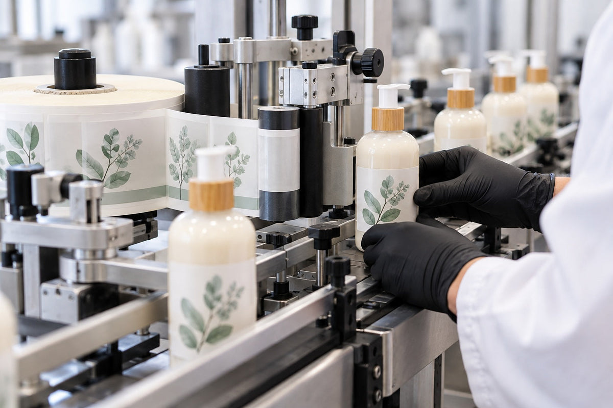 Product labeling services - precise professional label application on cosmetic packaging
